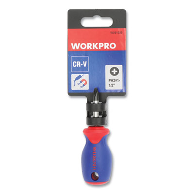 Workpro Straight-Handle Cushion-Grip Screwdriver, #2 Phillips Tip, 1.5" Shaft (W021022WE)