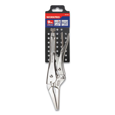Workpro Locking Pliers, Tapered Long Nose, Straight Jaw, 9" Long, Chrome-Vanadium Steel, Chrome Quick-Lock/Release Handle (W031066WE)