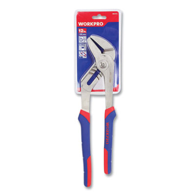 Workpro Groove Joint Pliers, 12" Long, Ni-Fe-Coated Drop-Forged Carbon Steel, Blue/Red Soft-Grip Handle (W031015WE)