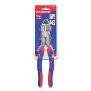 Workpro Linesman Pliers, 9" Long, Ni-Fe-Coated Drop-Forged Carbon Steel, Blue/Red Soft-Grip Handle (W031092WE)