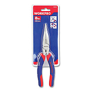 Workpro Long Nose Pliers, 8" Long, Ni-Fe-Coated Drop-Forged Carbon Steel, Blue/Red Soft-Grip Handle (W031002WE)