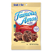 Famous Amos Cookies, Double Chocolate Chip, 3 oz Bag 60/Carton (10052)
