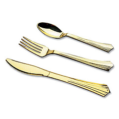 Tablemate Gourmet Gold Assorted Plastic Cutlery, Mediumweight, 20 Forks, 15 Knives, 15 Spoons/Pack (8305AGO)