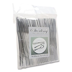 Tablemate Sterling Heavy-Duty Plastic Cutlery, Heavyweight Knife, Silver, 50/Pack (8305KSV)