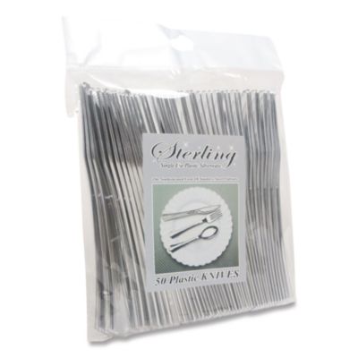 Tablemate Sterling Heavy-Duty Plastic Cutlery, Heavyweight Knife, Silver, 50/Pack (8305KSV)
