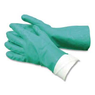 AMBITEX Pro N650 Series Flock-Lined Nitrile Rubber Gloves, 13" Long, Large, Green, 12 Pairs (NTL650LGHDG)