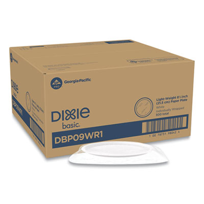 Dixie White Paper Plates, 8.5" dia, Individually Wrapped, White, 500/Carton (DBP09WR1)
