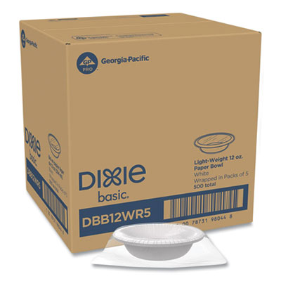 Dixie Everyday Disposable Dinnerware, Wrapped in Packs of 5, Bowl, 12 oz, White, 5/Pack, 100 Packs/Carton (DBB12WR5)