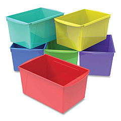 Storex DOUBLE XL WIDE INTERLOCKING BOOK BINS, 9.2" X 14.5" X 7", ASSORTED BRIGHT COLORS, 6/CARTON (24367352)
