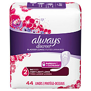 Always Discreet Incontinence Liners, Very Light Absorbency, Long, 44/Pack (92724PK)