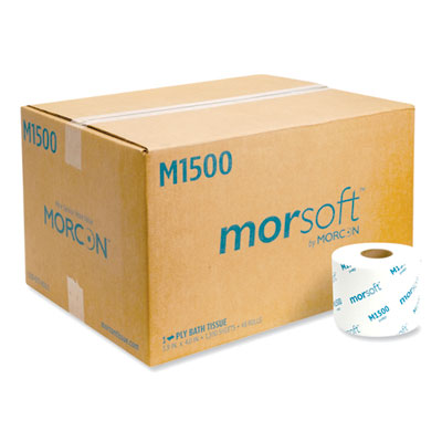 Morcon Tissue Morsoft Controlled Bath Tissue, Split-Core, Septic Safe, 1-Ply, White, 3.9" x 4", 1500 Sheets/Roll, 48 Rolls/Carton (M1500)