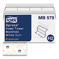 Tork Premium Soft Xpress 3-Panel Multifold Hand Towels, 2-Ply, 9.13 x 9.5, White/Blue Leaf, 135/Packs, 16 Packs/Carton (MB579)