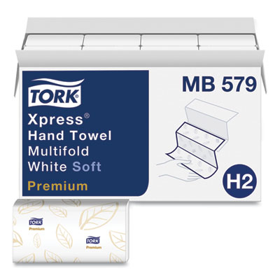 Tork Premium Soft Xpress 3-Panel Multifold Hand Towels, 2-Ply, 9.13 x 9.5, White/Blue Leaf, 135/Packs, 16 Packs/Carton (MB579)