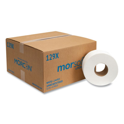 Morcon Tissue Jumbo Bath Tissue, Septic Safe, 2-Ply, 3.3" x 500 ft, White, 12 Rolls/Carton (129X)