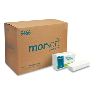 Morcon Tissue Morsoft Dinner Napkins, 2-Ply, 14.5 x 16.5, White, 3,000/Carton (3466)