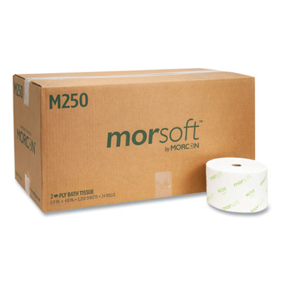 Morcon Tissue Small Core Bath Tissue, Septic Safe, 2-Ply, White, 1,250 Sheets/Roll, 24 Rolls/Carton (M250)