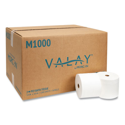 Morcon Tissue Small Core Bath Tissue, Septic Safe, 2-Ply, White, 1,000 Sheets/Roll, 36 Rolls/Carton (M1000)