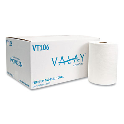 Morcon Tissue 10 Inch TAD Roll Towels, 1-Ply, 10" x 550 ft, White, 6 Rolls/Carton (VT106)