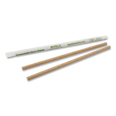 World Centric Sustainable Kraft Paper Straws, Wrapped, 8", Natural, 6,000/Carton (STPA8WK)
