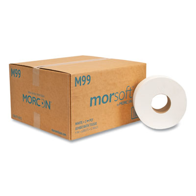 Morcon Tissue Jumbo Bath Tissue, Septic Safe, 2-Ply, 3.3" x 1,000 ft, White, 12 Rolls/Carton (M99)
