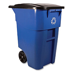 Rubbermaid Commercial Square Brute Recycling Rollout Container, 50 gal, Plastic, Blue (9W2773BLU)
