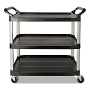 Rubbermaid Commercial Economy Plastic Cart, Three-Shelf, 18.63w x 33.63d x 37.75h, Black (342488BLA)