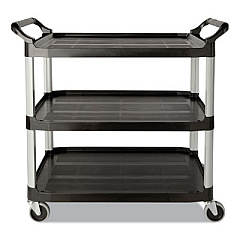 Rubbermaid Commercial Economy Plastic Cart, Three-Shelf, 18.63w x 33.63d x 37.75h, Black (342488BLA)