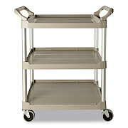 Rubbermaid Commercial Service Cart, 200-lb Capacity, Three-Shelf, 18.63w x 33.63d x 37.75h, Off-White (342488OWH)