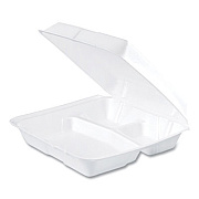 Dart Foam Hinged Lid Containers, 3 Compartments, 9.25 x 9.5 x 3, White, 100/Sleeve, 2 Sleeves/Carton (95HT3R)
