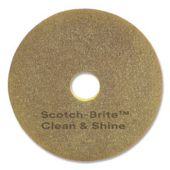Scotch-Brite Clean and Shine Pad, 13" Diameter, Brown/Yellow, 5/Carton (09549)