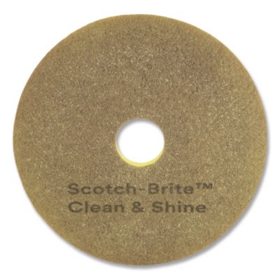 Scotch-Brite Clean and Shine Pad, 13" Diameter, Brown/Yellow, 5/Carton (09549)