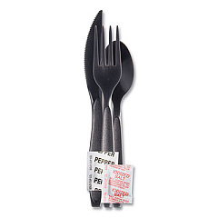 SOLO Reliance Mediumweight Cutlery Kit, Fork/Knife/Napkin/Pepper/Salt/Spoon, Plastic, Black, 250/Carton (RSK8Y0004)