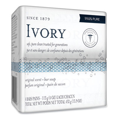 Ivory Bar Soap, Original Scent, 4 oz, 4/Pack, 18 Packs/Carton (22303)