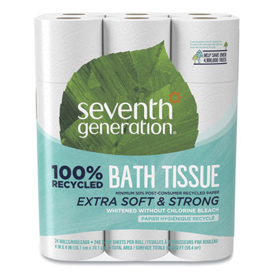 Seventh Generation 100% Recycled Bathroom Tissue, Septic Safe, 2-Ply, White, 240 Sheets/Roll, 24 Rolls/Pack, 2 Packs/Carton (13738CT)