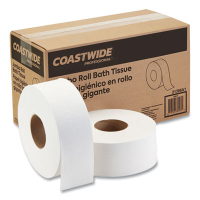 Coastwide Professional Recycled Two-Ply Jumbo Toilet Paper, Septic Safe, White, 3.55" x 1,000 ft, 6 Rolls/Carton (887835)