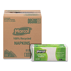 Marcal 100% Recycled Luncheon Napkins, 1 Ply, 11.4 x 12.5, White, 400/Pack, 6 Packs/Carton (6506)