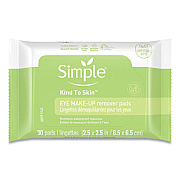 Simple Eye And Skin Care, Eye Make-Up Remover Pads, 30/Pack (27222PK)