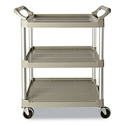Rubbermaid Commercial Economy Plastic Cart, Three-Shelf, 18.63w x 33.63d x 37.75h, Platinum (342488PM)