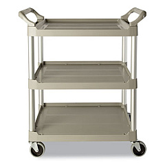 Rubbermaid Commercial Economy Plastic Cart, Three-Shelf, 18.63w x 33.63d x 37.75h, Platinum (342488PM)
