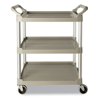 Rubbermaid Commercial Economy Plastic Cart, Three-Shelf, 18.63w x 33.63d x 37.75h, Platinum (342488PM)