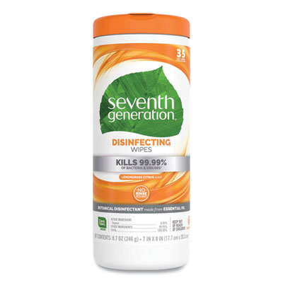 Seventh Generation Botanical Disinfecting Wipes, Lemongrass Citrus, 1-Ply, White, 7 x 8, 35 Wipes (22812EA)