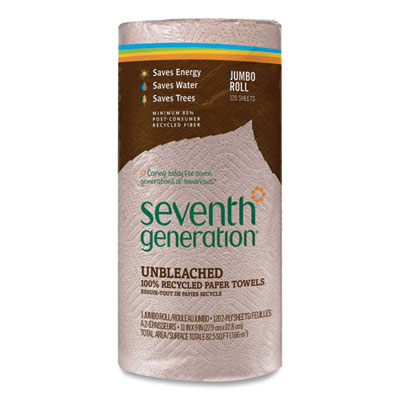 Seventh Generation Natural Unbleached 100% Recycled Paper Kitchen Towel Rolls, 2-Ply, Individually Wrapped, 11 x 9, 120/Roll, 30 Rolls/Carton (13720CT)