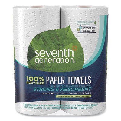 Seventh Generation 100% Recycled Paper Kitchen Towel Rolls, 2-Ply, 11 x 5.4, 140 Sheets/Roll, 2 Rolls/Pack, 12 Packs/Carton (13730)