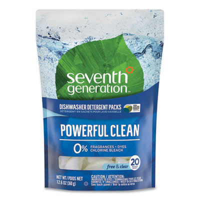 Seventh Generation Natural Dishwasher Detergent Concentrated Packs, Free and Clear, 20 Packets/Pack (22818PK)