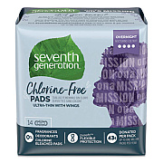 Seventh Generation Chlorine-Free Ultra Thin Pads with Wings, Overnight, 14/Pack, 12 Packs/Carton (45003)