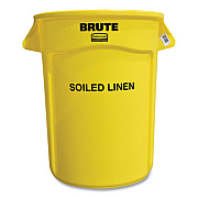Rubbermaid Commercial Vented Round Brute Container, "Soiled Linen" Imprint, 32 gal, Plastic, Yellow (263294YEL)