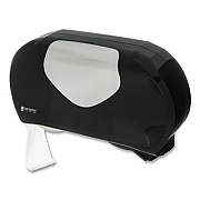 San Jamar Twin Jumbo Bath Tissue Dispenser,20 1/14x5 7/8x11 9/10, Blk/Faux Stainless Steel (R4070BKSS)