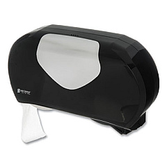 San Jamar Twin Jumbo Bath Tissue Dispenser,20 1/14x5 7/8x11 9/10, Blk/Faux Stainless Steel (R4070BKSS)
