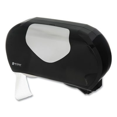 San Jamar Twin Jumbo Bath Tissue Dispenser,20 1/14x5 7/8x11 9/10, Blk/Faux Stainless Steel (R4070BKSS)