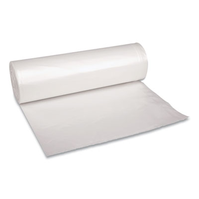 Boardwalk Recycled Low-Density Polyethylene Can Liners, 60 gal, 1.4 mil, 38" x 58", Clear, Perforated, 10 Bags/Roll, 10 Rolls/Carton (537)